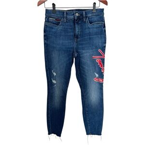 Tommy Hilfiger High Rise curve legging Denim Blue Jeans with Red TOMMY size 8
